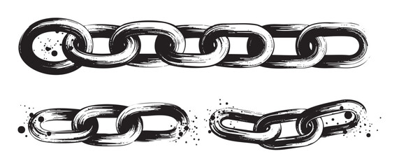Brushstroke chain links illustration depicting strength and connection with a grunge artistic style, symbolizing unity, security, and unbreakable bonds.
