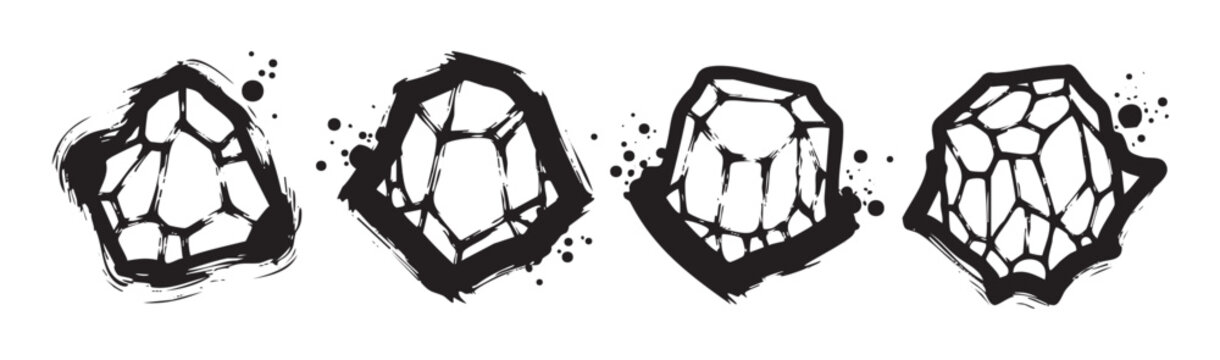 Abstract crystal shapes in a bold brush stroke style create a striking and artistic graphic design element with a modern, edgy aesthetic.