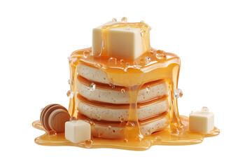Illustration of a stack of pancakes with syrup and butter on top isolated on transparent background with cookies