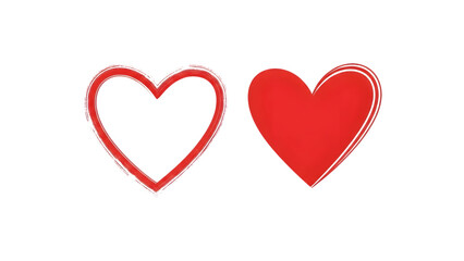 Two red hand drawn hearts illustration design element isolated on transparent background