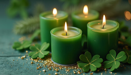 Green Candles with Shamrocks and Glitter