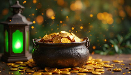 Pot of Gold Coins and Green Lantern