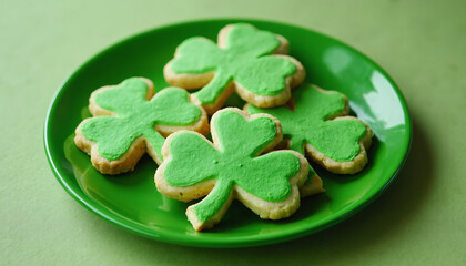 Shamrock Cookies on Green Plate