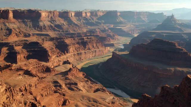 Ultra HD Dramatic aerial view of the vast canyons and winding river in canyonlands national park, utah, usa at sunrise or sunset video