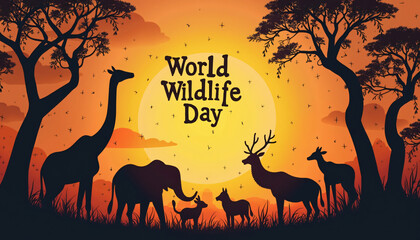 Wildlife Silhouette Sunset with Text