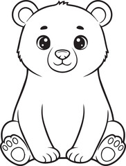 Cute bear sitting peacefully with a soft rounded friendly character look line art one line art
