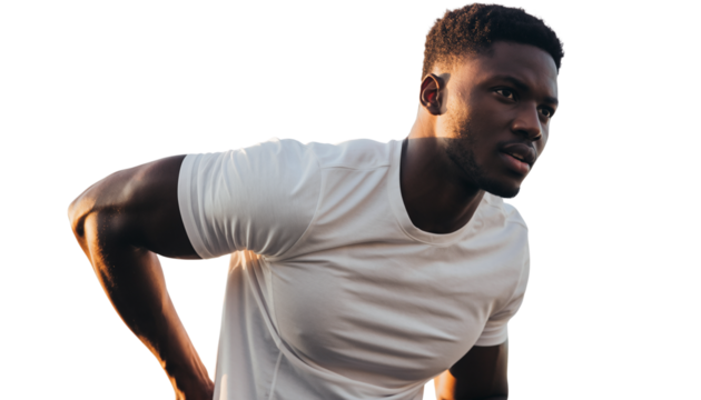 Focused athletic man engaged in intense outdoor fitness training under warm light - Powered by Adobe