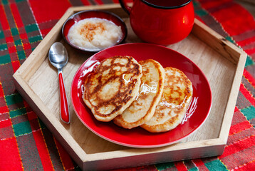 Klatkager. Scandinavian Rice Porridge Pancakes make from traditional Christmas rice porridge Risengrod.