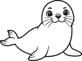 Cute sea lion resting calmly with soft rounded shapes in a peaceful style line art one line art