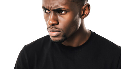 Obraz premium Close-up studio portrait of a young man with a furrowed brow and intense gaze