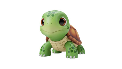 Obraz premium Adorable little cartoon baby turtle character with big eyes, 3d render isolated on transparent background