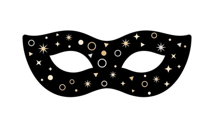 Elegant black masquerade mask adorned with shimmering gold stars and festive confetti, perfect for adding a touch of mystery and glamour to celebratory events and luxurious parties