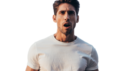Astonished Young Man Expressing Surprise with Open Mouth in a Direct View Portrait