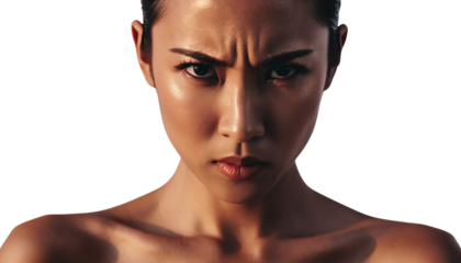 Empowered young woman with an intense expression, showing strength and focus