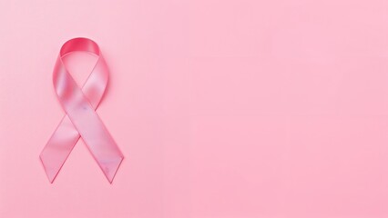 Pink ribbon on pink background representing awareness and support for breast cancer. Awareness, health, and prevention. The symbol of hope and care.