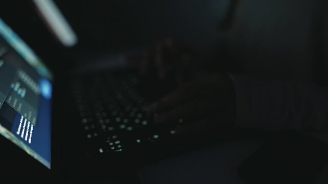 Editing images on laptop during late evening hours with backlit keys