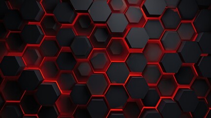 A close-up view of a hexagonal pattern featuring black and red accents. The design creates a modern and abstract aesthetic with sharp geometric shapes.