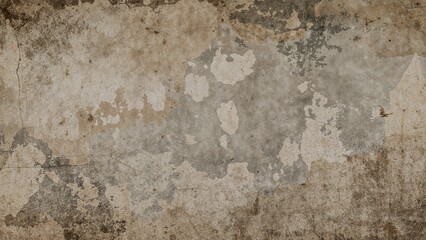 Grungy, weathered wall surface with peeling paint and stains, textured background.