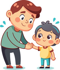 Cute cartoon vector of an adult holding the hand of their younger self, emotional healing, white background.