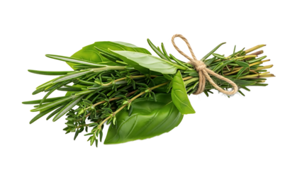 Fresh Bouquet of Herbs: Basil, Rosemary, and Thyme Tied with Twine