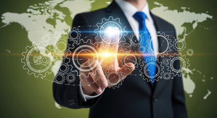 Businessman interacting with futuristic global digital interface