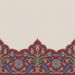 Raster illustration showcasing red and green detailing, beige background, and ornate symmetrical structure &mdash; suitable for premium product borders or historical-themed visuals.