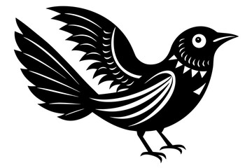 Lunara bird linocut art white background 