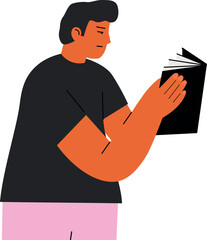 Man reading book. Flat young student character