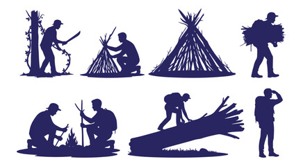 Silhouettes showing different activities related to outdoor survival and bushcraft © Ahmed Bin Nazmul