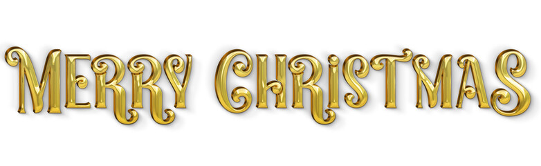 exto decorativo “Merry Christmas” en un estilo dorado metalizado brillante, con reflejos realistas y volumen elegante. Tipografía ornamental con curvas suaves y acabado luminoso.