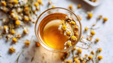 Chamomile Tea in Transparent Glass, Herbal Infusion