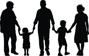 Grandparents and Kids Silhouette Vector Transparent Background