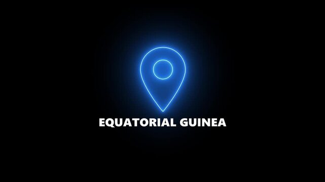 Neon Blue Location Pin Icon with EQUATORIALGUINEA Text on Black Background equatorial guinea