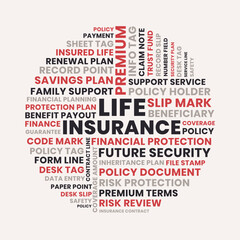 Obraz premium Life insurance word cloud design, life insurance financial protection and future security concept in round layout