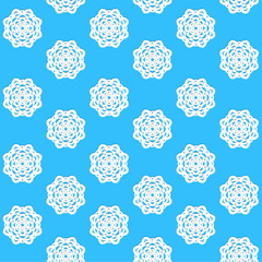Seamless winter pattern from white applique snowflake on blue background