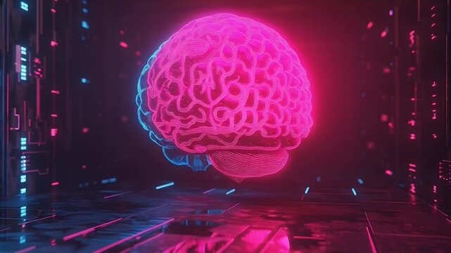 Digital Brain Interface with Neon Glow and Futuristic Technology.