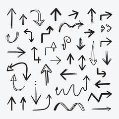 Hand Drawn Arrow Doodle Set. Collection of Sketch Arrows, Wavy Lines, and Pointer Signs.