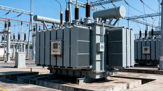 Medium shot capturing fixed Static VAR Compensators installed on an industrial site showcasing their role in maintaining consistent voltage and reducing power fluctuations