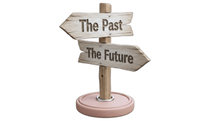 Wooden Signpost Pointing to the Past and Future Concept
