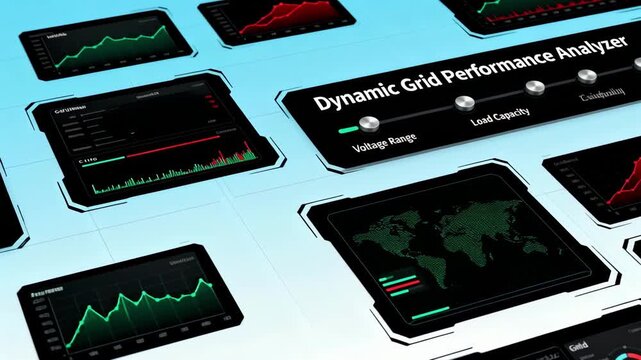 Medium shot highlighting interactive modeling tools analyzing dynamic grid performance through customizable parameters and data visualization.