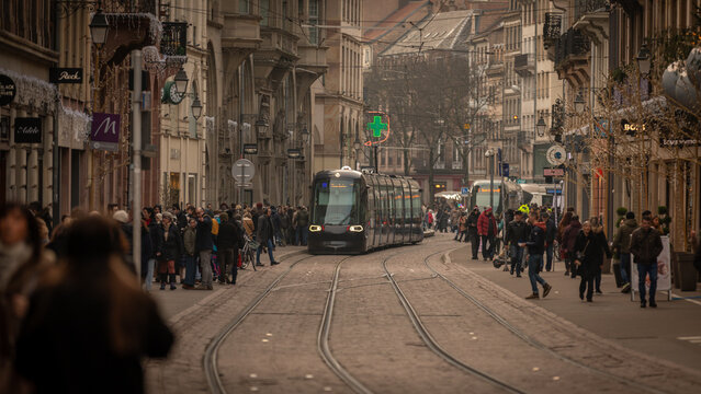 Tramway in Strasbourg, France on November 21th 2025