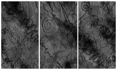 Modern interior triptych. The picture is painted by hand on a tablet.