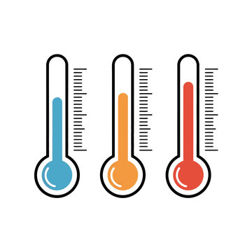 Three thermometers with distinct temperature readings rendered in clean vector format, emphasizing climate variation, measurement accuracy, simple graphics, and modern design for educational charts an