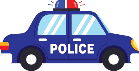 Cartoon illustration of a blue police car with a flashing red and blue light © GDMala02