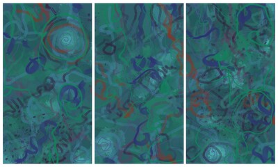 Modern interior triptych. The picture is painted by hand on a tablet.