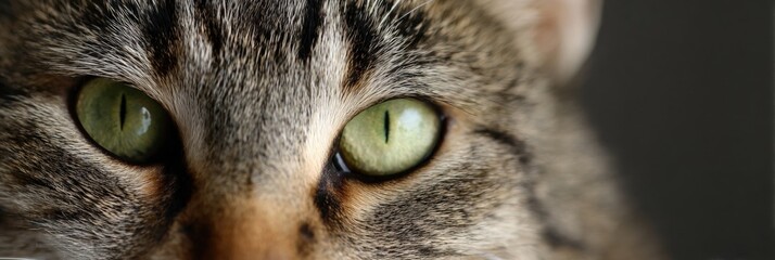 Close-up of tabby cat's green eyes with detailed fur texture
