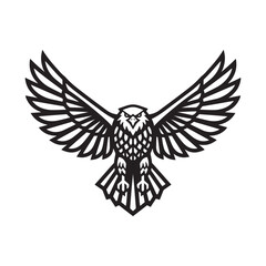 Stylized majestic eagle in flight, black and white logo design with spread wings