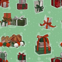 Vintage Christmas Gift Boxes Seamless Pattern