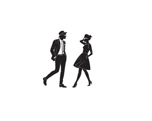 Black vector silhouette of a couple dancing, illustrating love and family evolution