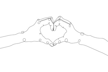 Hands forming heart shape with continuous line art